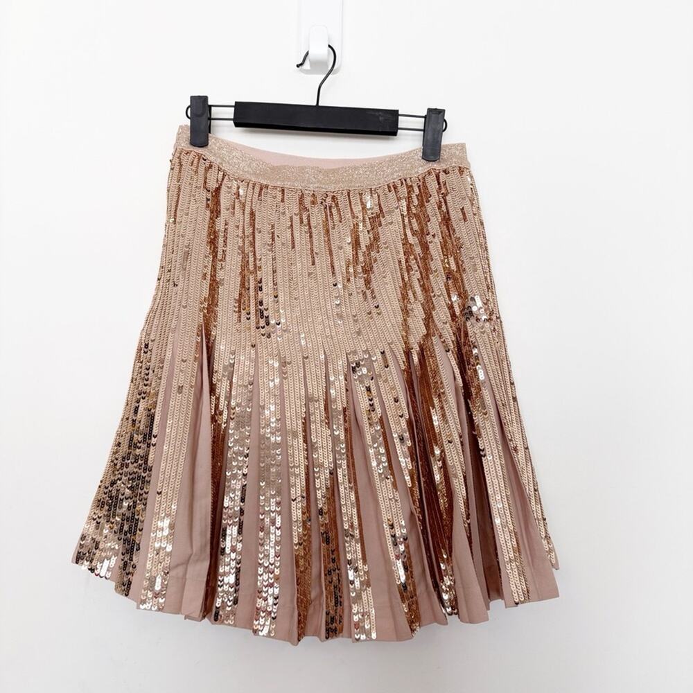 Anthropologie Bea Pink Sequin Pleated Mini Skirt Size 4 - Picture 5 of 9